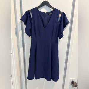 Club Monaco Deep Navy Cold-Shoulder V-Neck Mini Dress